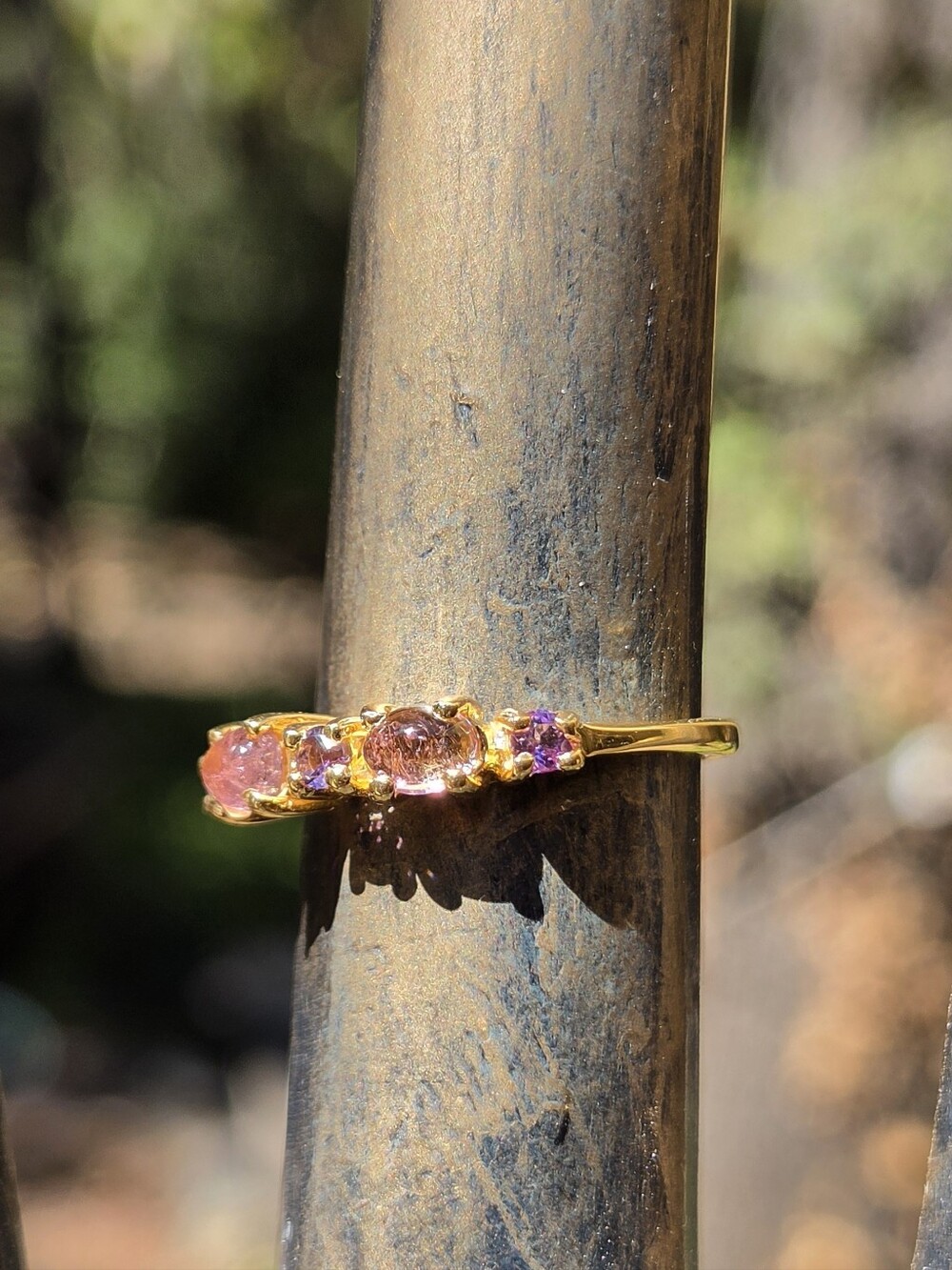 Tourmaline & Amethyst Natural Gemstone Sterling & Gold Ring Sz6 - Picture 6 of 8